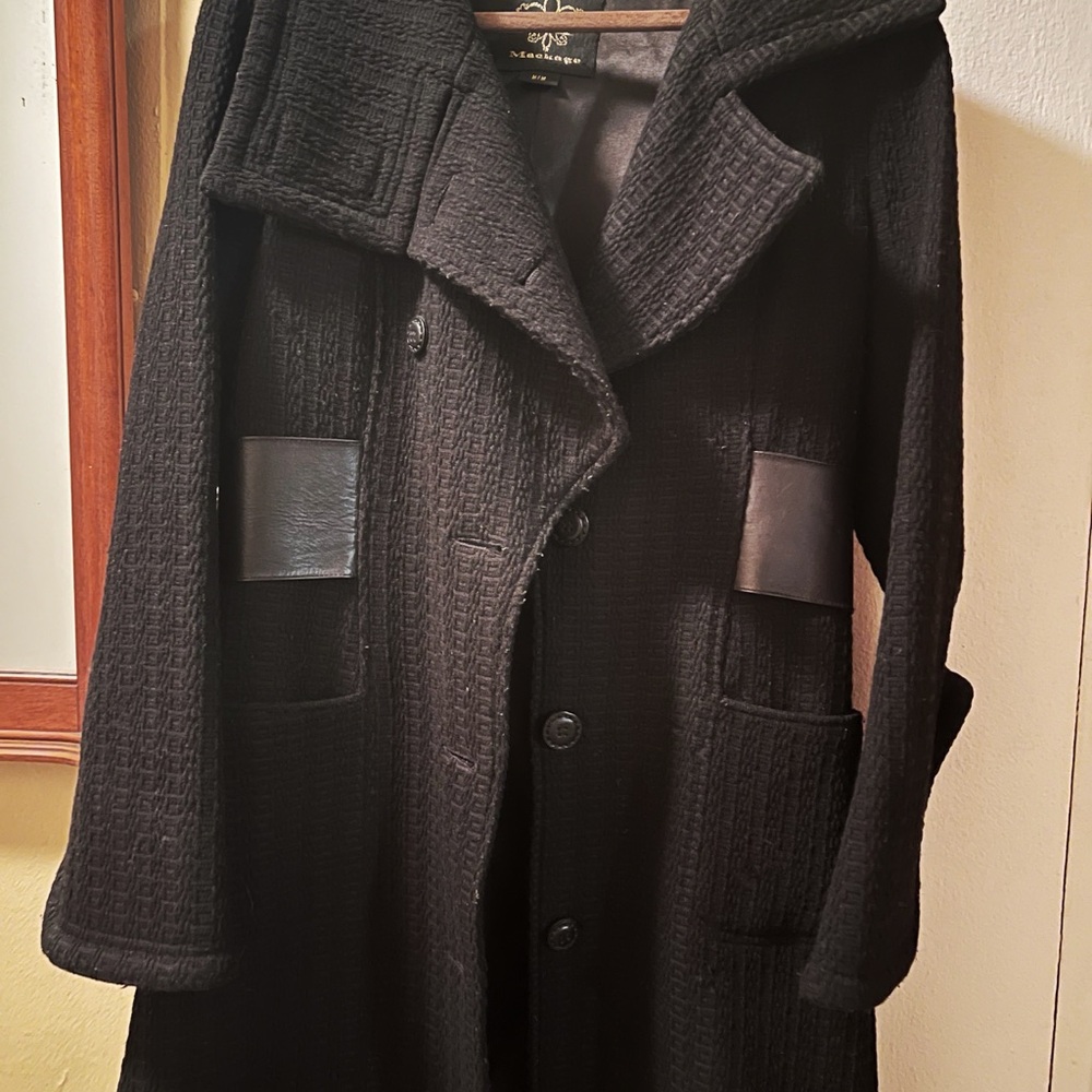 Mackage Black Trench Coat with Wide Lapel and Classic Cut